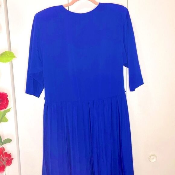 🌷 Joseph Ribkoff🌷 Vintage Royal Blue Pleated Dress With White Stripe Hem Size 11 - Picture 9 of 14